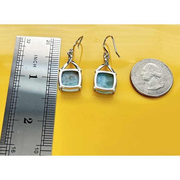 925 Silver Natural Larimar from Dominic Republic Elegant Dangle Earrings 12.88mm - Picture 3 of 10